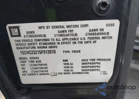 2005 Chevrolet Silverado 2500Hd Ls from USA, damaged, VIN 1GCHC23215F913910